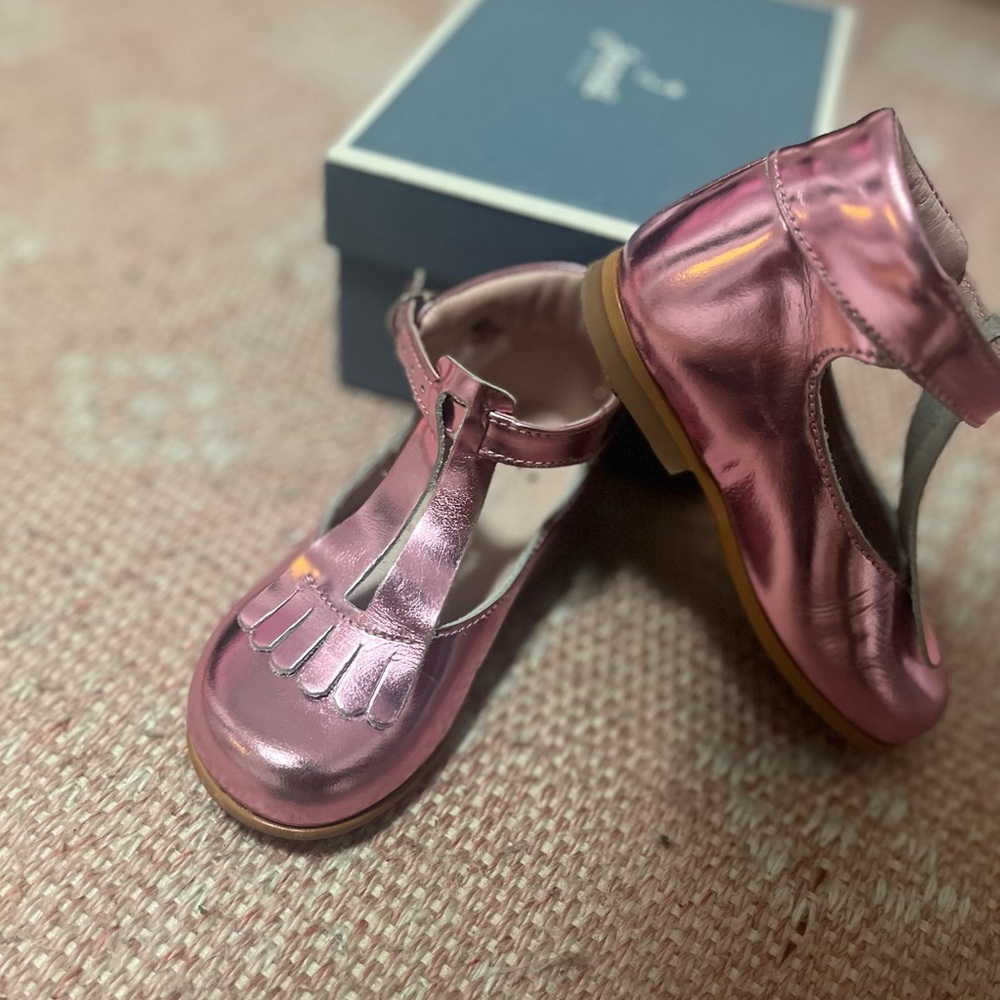 Pink chrome Jacadi toddler booties